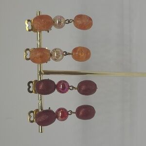 VINTAGE Beaded Dangle Clip-On Earrings, 2 Pairs, W. Germany